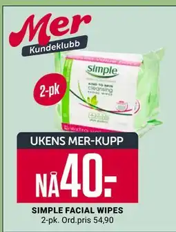 Europris SIMPLE FACIAL WIPES tilbud