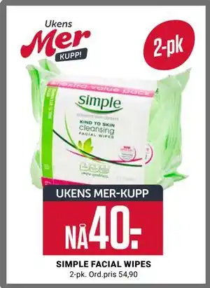 Europris SIMPLE FACIAL WIPES tilbud