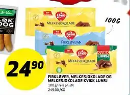 Bunnpris FIRKLØVER, MELKESJOKOLADE OG MELKESJOKOLADE KVIKK LUNSJ tilbud