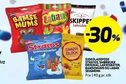 Bunnpris SJOKOLADEPOSE, SMØRBUKK ORIGINAL, LAKRISBÅTER, BAMSEMUMS OG LABAN SEIGMENN tilbud