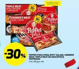 Bunnpris PEPPES PIZZA PINSA SPICY SALAMI, FARMERS MEAT, TRIPLE MEAT OG SNACKPIZZA PEPPERONI tilbud