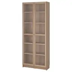 IKEA Billy / oxberg Bokhylle med glassdører, eikemønstret, 80x30x202 cm tilbud
