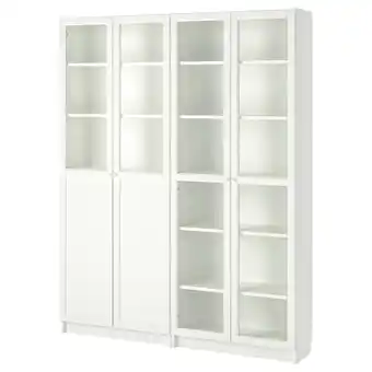 IKEA Billy / oxberg Bokhylle med panel/glassdør, hvit/glass, 160x30x202 cm tilbud