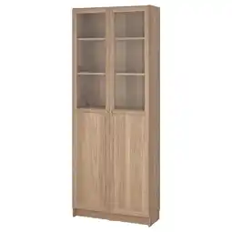 IKEA Billy / oxberg Bokhylle med panel/glassdør, eikemønstret, 80x30x202 cm tilbud