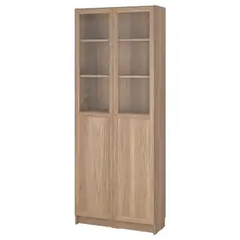 IKEA Billy / oxberg Bokhylle med panel/glassdør, eikemønstret, 80x30x202 cm tilbud