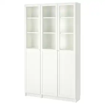IKEA Billy / oxberg Bokhylle med panel/glassdør, hvit/glass, 120x30x202 cm tilbud