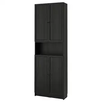 IKEA Billy / oxberg Bokhylle med dører/påbyggingsenhet, svart eikemønstret, 80x30x237 cm tilbud