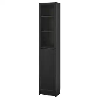 IKEA Billy / oxberg Bokhylle med panel/glassdør, svart eikemønstret, 40x30x202 cm tilbud