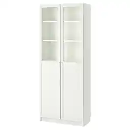 IKEA Billy Bokhylle med panel/glassdør, hvit, 80x41x202 cm tilbud
