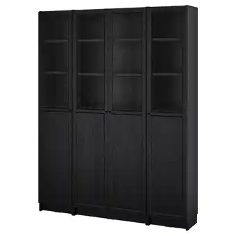 IKEA Billy / oxberg Bokhyllekombo panel-/glassdører, svart eikemønstret, 160x202 cm tilbud
