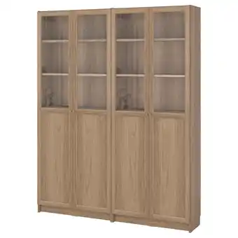 IKEA Billy / oxberg Bokhyllekombo panel-/glassdører, eikemønstret, 160x30x202 cm tilbud