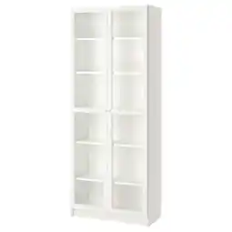 IKEA Billy / oxberg Bokhylle med vitrinedører, hvit/glass, 80x41x202 cm tilbud