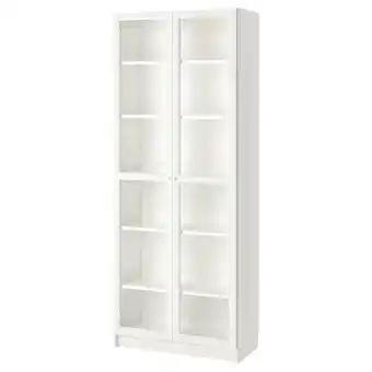 IKEA Billy / oxberg Bokhylle med vitrinedører, hvit/glass, 80x41x202 cm tilbud