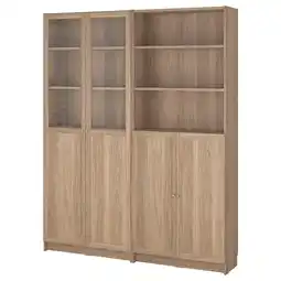 IKEA Billy / oxberg Bokhylle med panel/glassdør, eikemønstret/klart glass, 160x30x202 cm tilbud