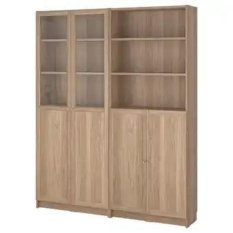 IKEA Billy / oxberg Bokhylle med panel/glassdør, eikemønstret/klart glass, 160x30x202 cm tilbud