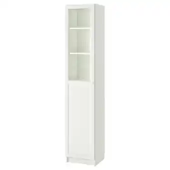IKEA Billy / oxberg Bokhylle med panel/glassdør, hvit/glass, 40x41x202 cm tilbud