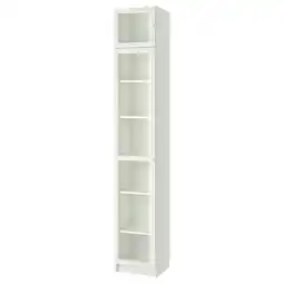 IKEA Billy / oxberg Bokhylle med overhylle/dører, hvit/glass, 40x41x237 cm tilbud