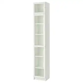 IKEA Billy / oxberg Bokhylle med overhylle/dører, hvit/glass, 40x41x237 cm tilbud