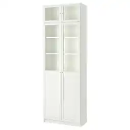 IKEA Billy / oxberg Bokhylle overhylle/panel/glassdører, hvit/glass, 80x41x237 cm tilbud