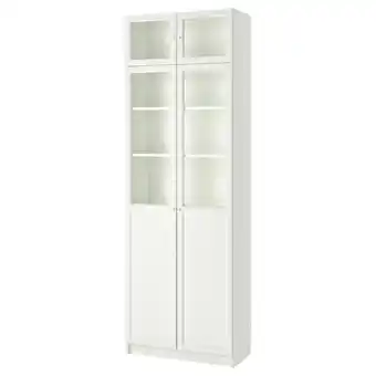 IKEA Billy / oxberg Bokhylle overhylle/panel/glassdører, hvit/glass, 80x41x237 cm tilbud