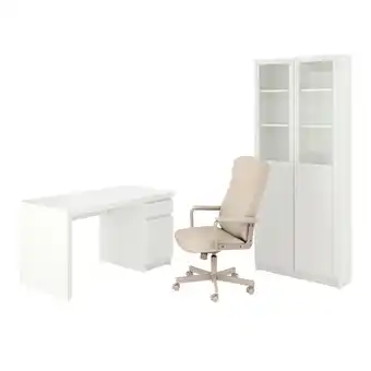 IKEA Malm/millberget / billy/oxberg Skrivebord og oppbevaring, og svingstol hvit/beige tilbud