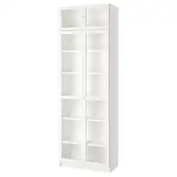 IKEA Billy / oxberg Bokhylle med overhylle/dører, hvit/glass, 80x41x237 cm tilbud
