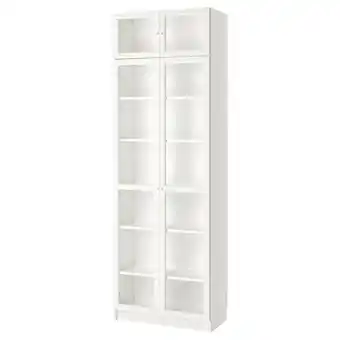 IKEA Billy / oxberg Bokhylle med overhylle/dører, hvit/glass, 80x41x237 cm tilbud