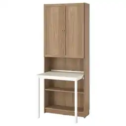 IKEA Billy / oxberg Bokhylle med skrivebord, eikemønstret/hvit, 80x202 cm tilbud