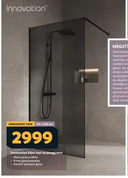 Megaflis Innovation Silke fast dusjvegg sort tilbud