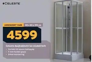 Megaflis Celeste dusjkabinett lav modell hvit tilbud