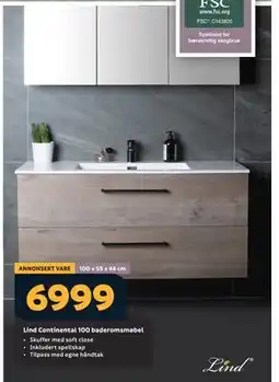 Megaflis Lind Continental 100 baderomsmøbel tilbud