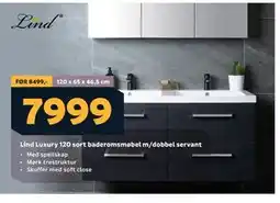 Megaflis Lind Luxury 120 sort baderomsmøbel m/dobbel servant tilbud