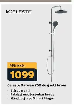 Megaflis Celeste Darwen 260 dusjsett krom tilbud