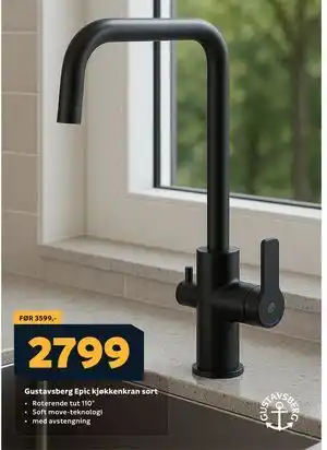 Megaflis Gustavsberg Epic kjøkkenkran sort tilbud
