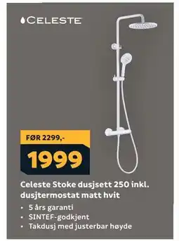 Megaflis Celeste Stoke dusjsett 250 inkl. dusjtermostat matt hvit tilbud