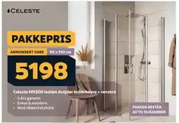 Megaflis Celeste MH200 leddet dusjdør krom høyre + venstre tilbud