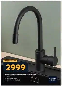 Megaflis Grohe Feel kjøkkenarmatur c-tut matt sort tilbud
