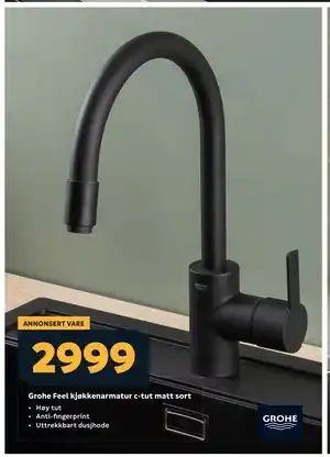 Megaflis Grohe Feel kjøkkenarmatur c-tut matt sort tilbud
