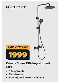 Megaflis Celeste Stoke 250 dusjsett matt sort tilbud