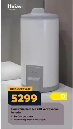 Megaflis Høiax Titanium Eco 200 varmtvannsbereder tilbud