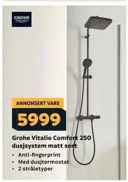 Megaflis Grohe Vitalio Comfort 250 dusjsystem matt sort tilbud