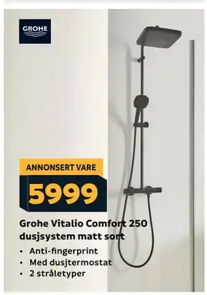 Megaflis Grohe Vitalio Comfort 250 dusjsystem matt sort tilbud