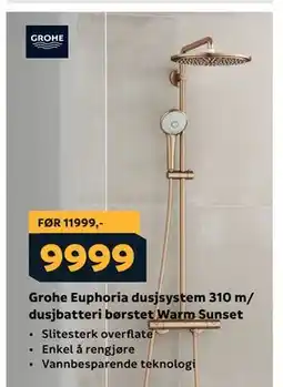 Megaflis Grohe Euphoria dusjsystem 310 m/ dusjbatteri børstet Warm Sunset tilbud