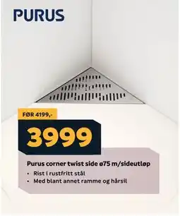 Megaflis Purus corner twist side ø75 m/sideutløp tilbud