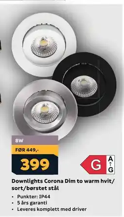 Megaflis Downlights Corona Dim to warm hvit/ sort/børstet stål tilbud