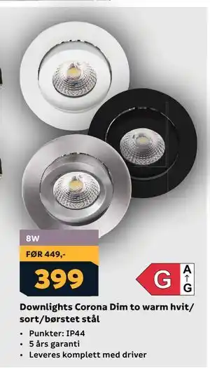 Megaflis Downlights Corona Dim to warm hvit/ sort/børstet stål tilbud