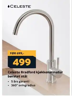 Megaflis Celeste Bradford kjøkkenarmatur børstet stål tilbud