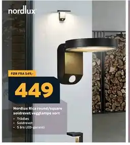 Megaflis Nordlux Rica round/square soldrevet vegglampe sort tilbud