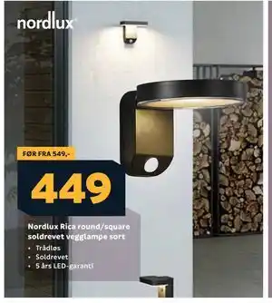 Megaflis Nordlux Rica round/square soldrevet vegglampe sort tilbud
