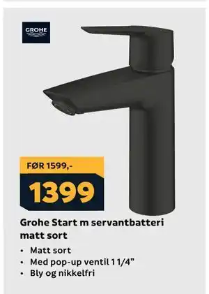 Megaflis Grohe Start m servantbatteri matt sort tilbud